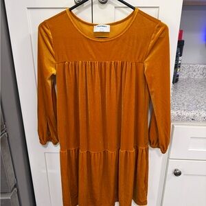 Old Navy Girls Velvet Tiered Dress in Mustard